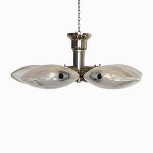 Space Age Ceiling Light in Steel and Glass, 1970s
