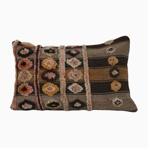 Turkish Striped Tribal Brown Wool Handmade Pillow Cover