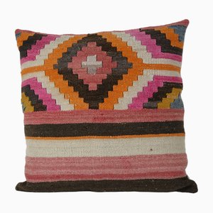 Square Handwoven Striped Pink Kilim Cushion Cover