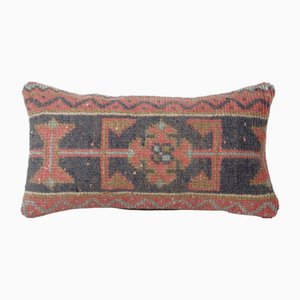 Funda lumbar desteñida de cojín de la alfombra de Anatolia vintage