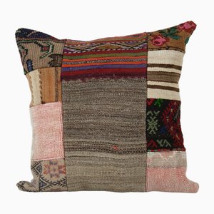 Funda de cojín Kilim de patchwork de lana turca