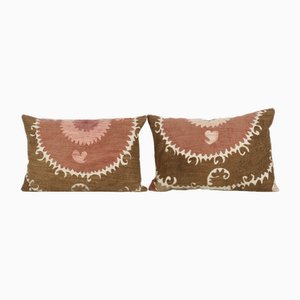 Uzbek Faded Pink Suzani Cushion Covers from 19th Century Textile, Set of 2