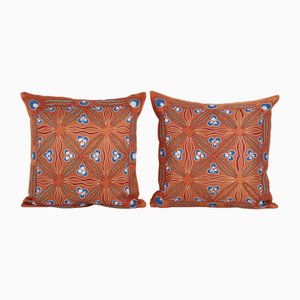 Silk Orange Suzani Cushion Covers, Set of 2