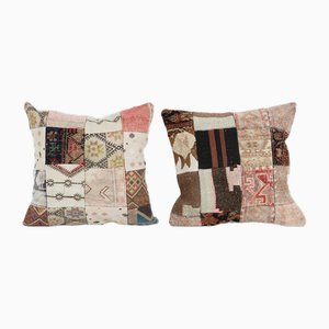 Turkish Wool Patchwork Kilim Cushion Covers, Set of 2