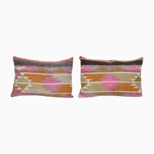 Vintage Turkish Geometric Kilim Cushion Covers, Set of 2