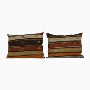 Turkish Kilim Lumbar Cushion Covers, Set of 2