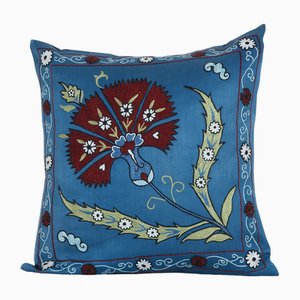 Blue Silk on Silk Suzani Square Cushion Cover