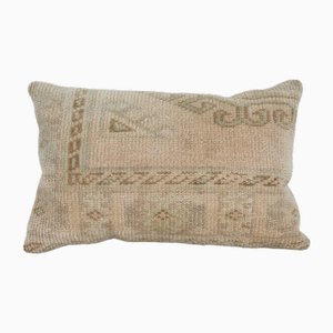 Vintage Turkish Tan Lumbar Oushak Rug Cushion Cover