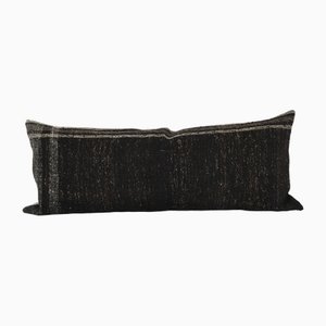 Cojín Kilim de ropa de cama turca de pelo de cabra negro a rayas