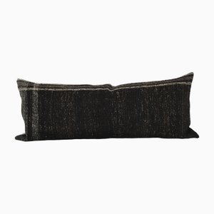 Cuscino Kilim vintage in pelo di capra nera a righe