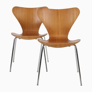 Model 3107 Chairs in Pine Wood by Arne Jacobsen for Fritz Hansen, 1976, Set of 2