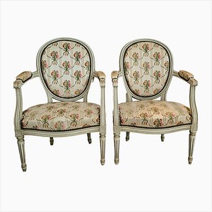 Chaises Médaillon Style Louis XVI Blanc cérusé, Set de 2