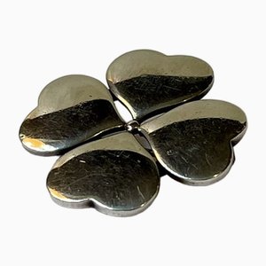 Vintage Four Clover Heart Pin Brooch in Silver from Hans Hansen, 1960s