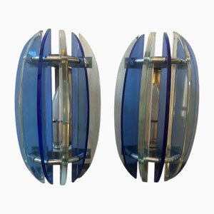 Space Age Italian Blue and Gray Glass Wall Sconces from Veca, 1960s, Set of 2