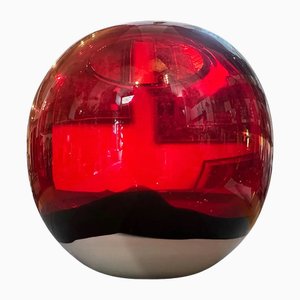 Jarrón esférico de cristal de Murano en rojo, blanco y negro de Carlo Moretti, años 90