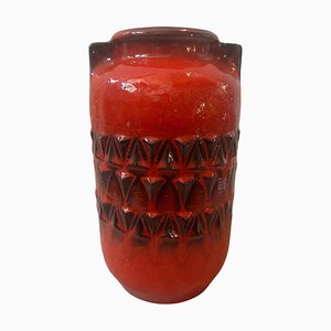 Vase Fat Lava en Céramique Rouge et Noire, Allemagne, 1970s