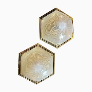 Large Mid-Century Modern Italian Hexagonal Wall Sconces, 1970s, Set of 2