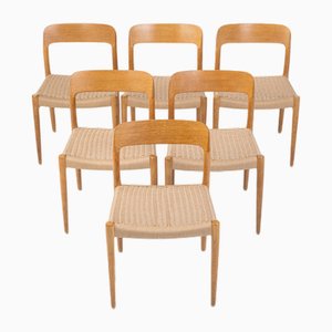Dining Chairs in Oak and Papercord by Niels Otto Møller for J.L. Møllers, 1960s, Set of 6