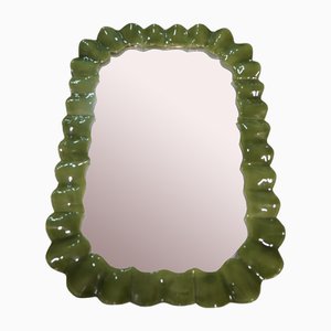 Italian Murano Green Art Glass and Brass Console / Wall Mirror, 2000s