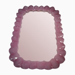 Consolle/specchio da parete in vetro di Murano rosa artistico e ottone, Italia, 2000