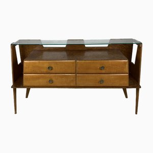 Credenza in legno, radica e ottone, Italia, anni '50