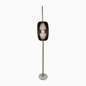 Italian Floor Lamp with Marble Base, Metal Structure, Wood and Glass, 1950s