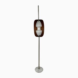 Italienische Stehlampe mit Marmorfuß, Metallstruktur, Holz & Glas, 1950er