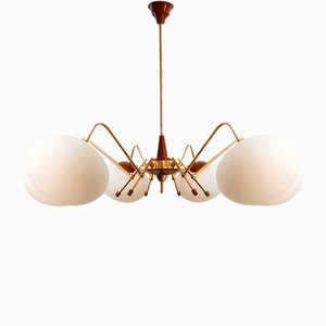 Lampadario Sputnik a 6 luci in ottone e vetro