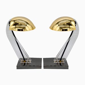 Brass and Acrylic Glass Table Lamps, France, 1960s, Set of 2