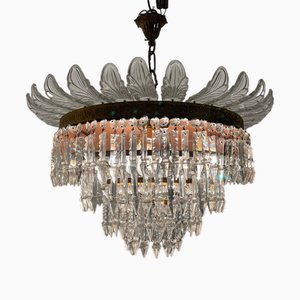 Hängelampe aus Bronze & Kristallglas, 1940er