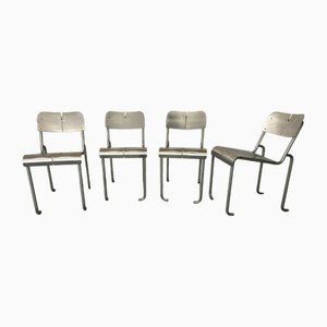 Modernist Architectural Stainless Steel Dining Chairs, 1980s, Set of 4