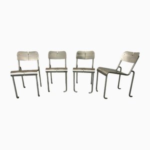 Modernist Architectural Stainless Steel Dining Chairs, 1980s, Set of 4