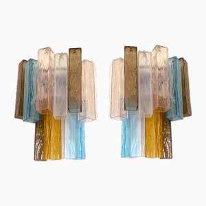 Apliques de pared de cristal de Murano cuadrados multicolores, Juego de 2, Juego de 2