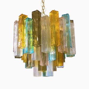 Multicolored Squared Murano Glass Chandelier by Simoeng