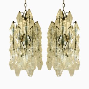 Champagne Poliedro Murano Glass Chandeliers by Simoeng, Set of 2