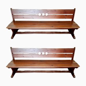 Antique Spanish Pine Church Benches, Set of 2