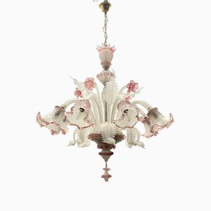 Lampadario grande veneziano con fiori rosa, anni '60