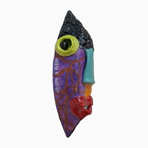 Maschera da parete Naive in ceramica di Vivi Haacke, inizio XXI secolo