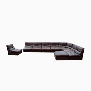 Brown Leather Living Room Set from Rolf Benz, 1977, Set of 9