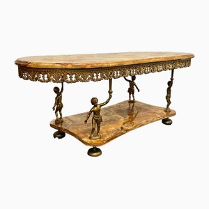 Vintage Hollywood Regency Marble and Decorative Brass Two-Tier Coffee Table, 1970s