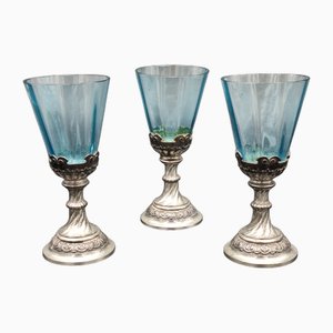 Bicchieri Art Nouveau con base in metallo, inizio XX secolo, set di 3