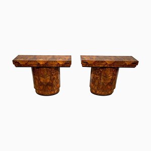 Art Deco Console Tables in Walnut Veneer and Macassar, France, 1930s, Set of 2