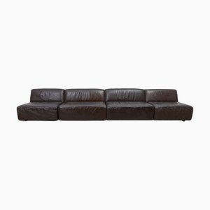 Modular Sofa in Brown Leather attributed to Durlet, 1970s, Set of 4