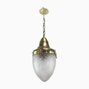 Art Nouveau Tear Drop-Shaped Ceiling Lamp in Bronze, 1900s