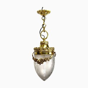 Art Nouveau Tear Drop-Shaped Ceiling Lamp in Bronze, 1900s