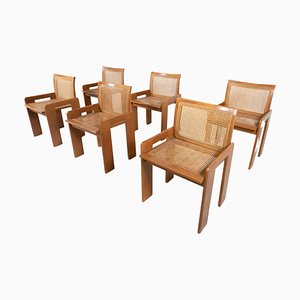 Mid-Century Oak and Cane Chairs, Italy, 1970s, Set of 6