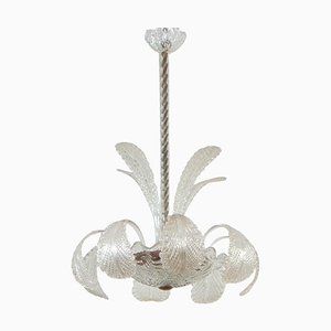 Lámpara de araña Ninfea Art Déco de cristal de Murano atribuida a Barovier, Italia, años 40