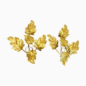 Florentiner Gilt Leaf Wall Lights in the style of Hans Kögl, Italy, 1980s, Set of 2