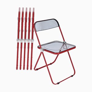 Red and Smoked Acrylic Plia Folding Chairs by Piretti for Castelli, 1970s, Set of 6