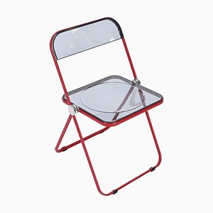 Red and Smoked Acrylic Plia Folding Chairs by Piretti for Castelli Italy, 1970s